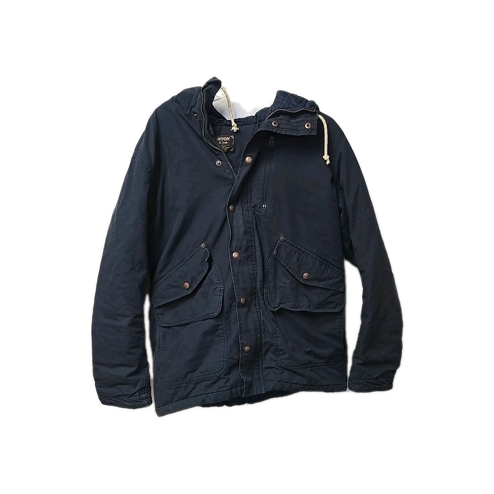Burton Sherman Navy Blue Quilted Hoodie Ski Winter Parka Jacket Mens Size Medium